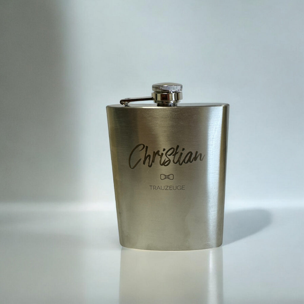 Personalisierter Flachmann mit Gravur 237 ml 8 oz Edelstahl individuell Name oder Anlass