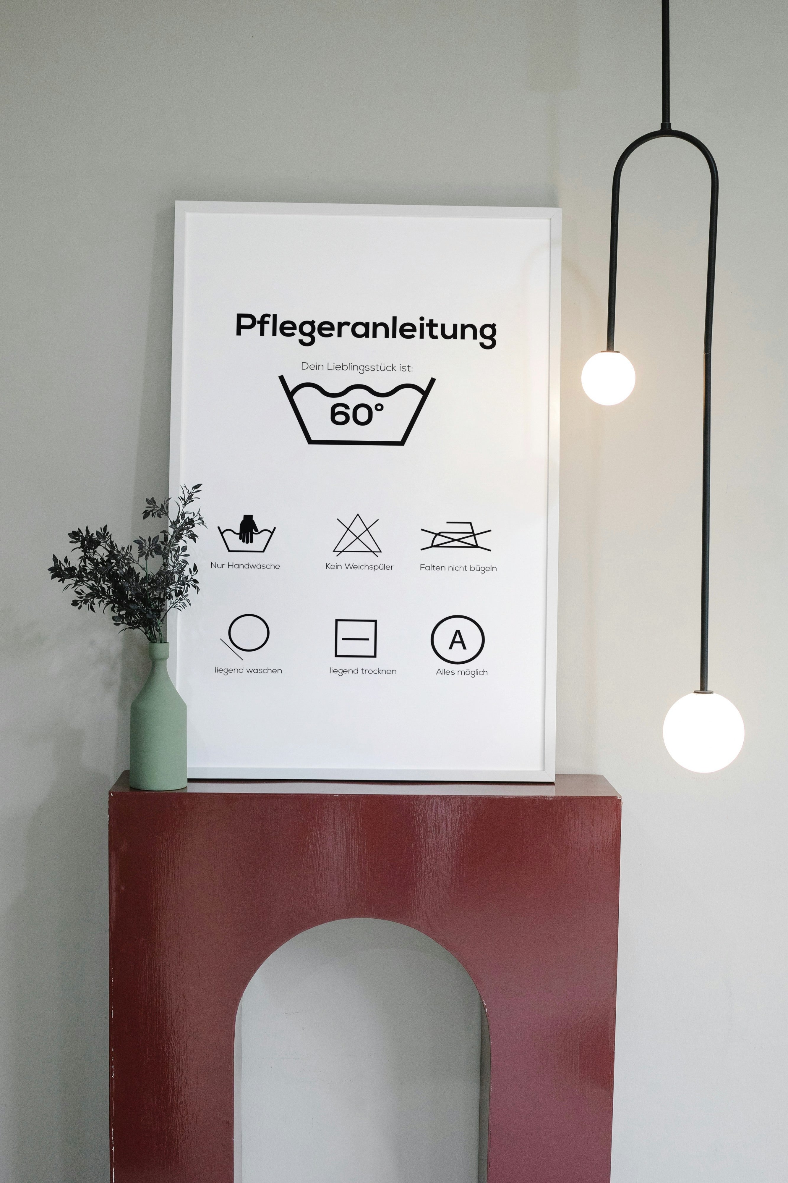 Lustiges Poster für Geburtstag oder Jahrestag – mit Pflegeranleitung und Waschsymbolen