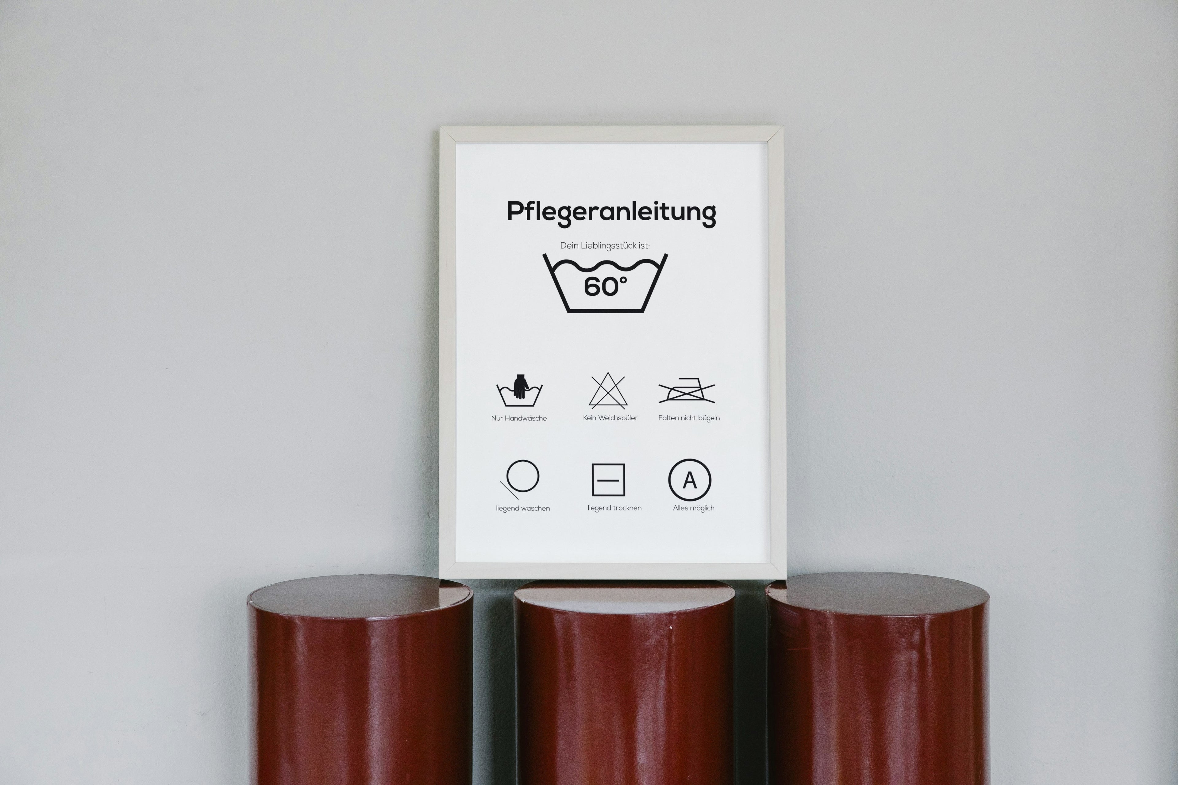 Lustiges Poster für Geburtstag oder Jahrestag – mit Pflegeranleitung und Waschsymbolen