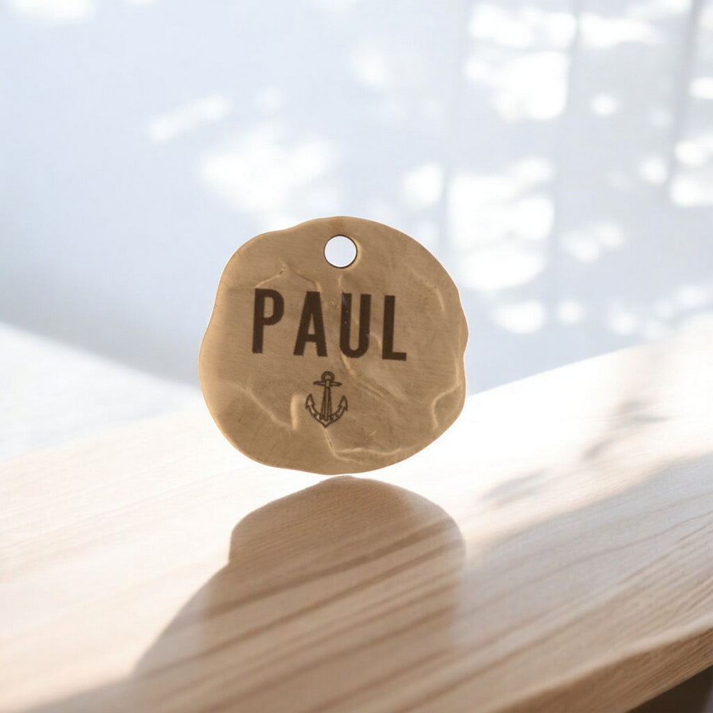 PFOTENMARKE - Messing Hundemarke in Stoßoptik – ca. 25 mm Durchmesser