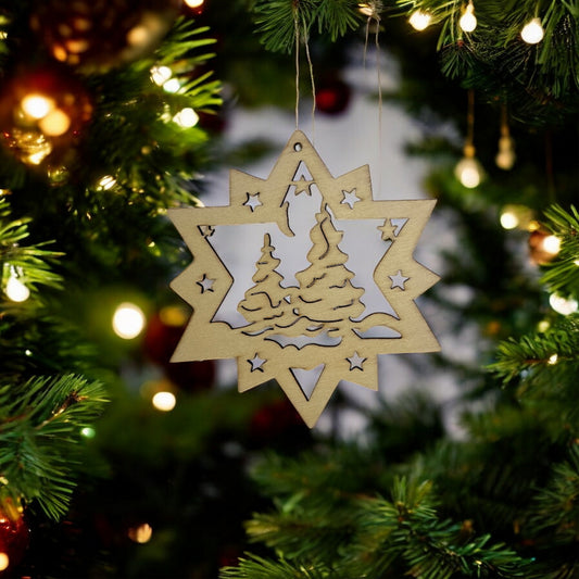 Weihnachtsbaumschmuck aus Holz - Stern oder Weihnachtsbaumform | Laserschnitt mit Wunschgravur