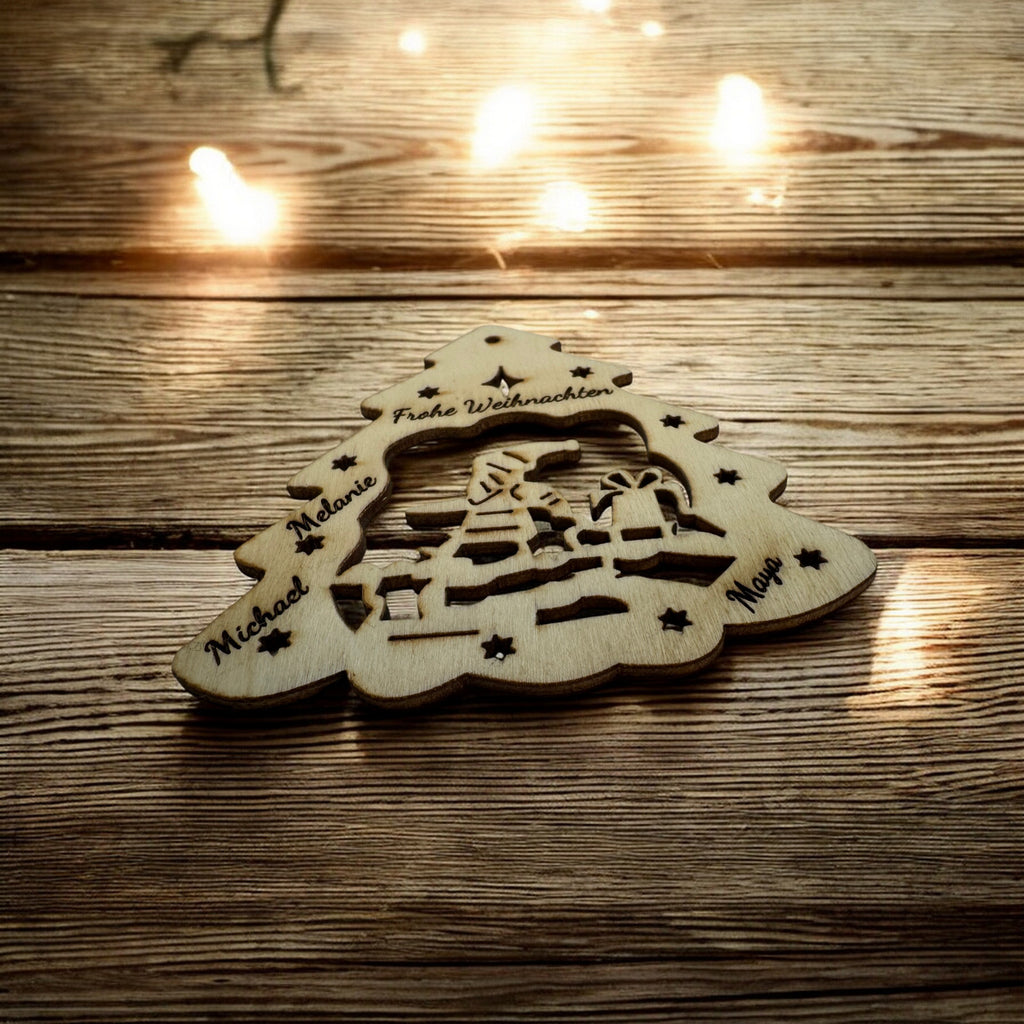 Weihnachtsbaumschmuck aus Holz - Stern oder Weihnachtsbaumform | Laserschnitt mit Wunschgravur