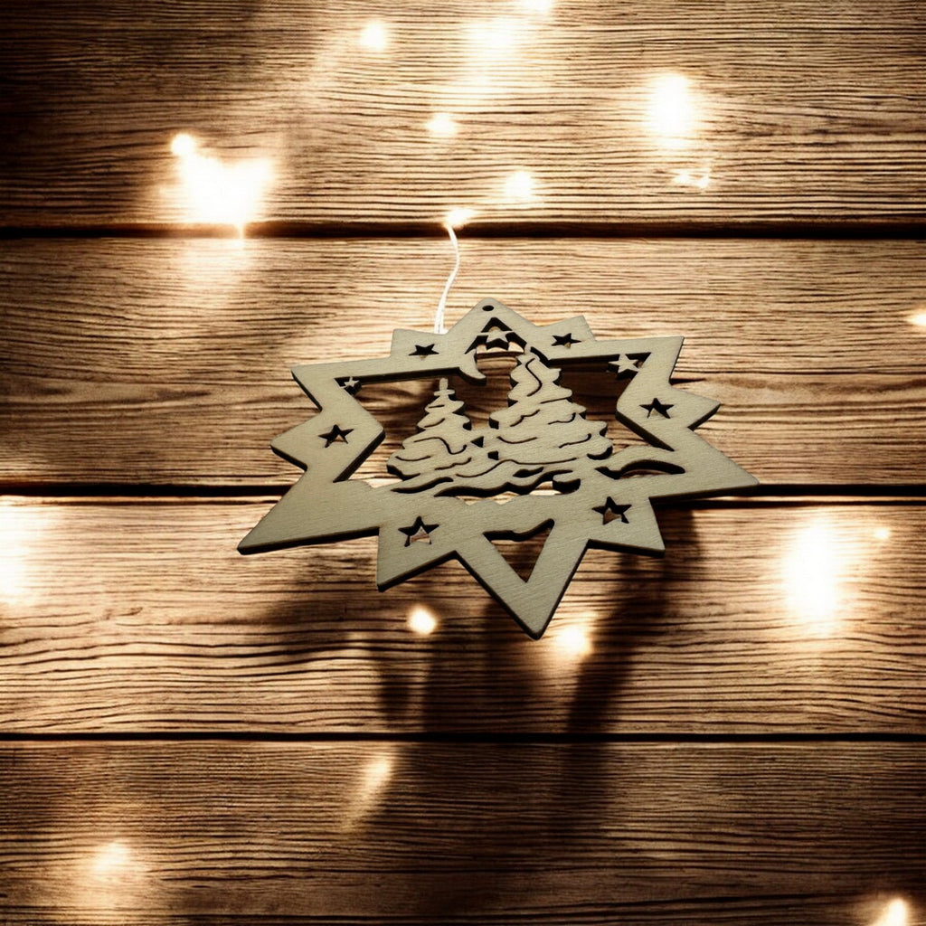 Weihnachtsbaumschmuck aus Holz - Stern oder Weihnachtsbaumform | Laserschnitt mit Wunschgravur
