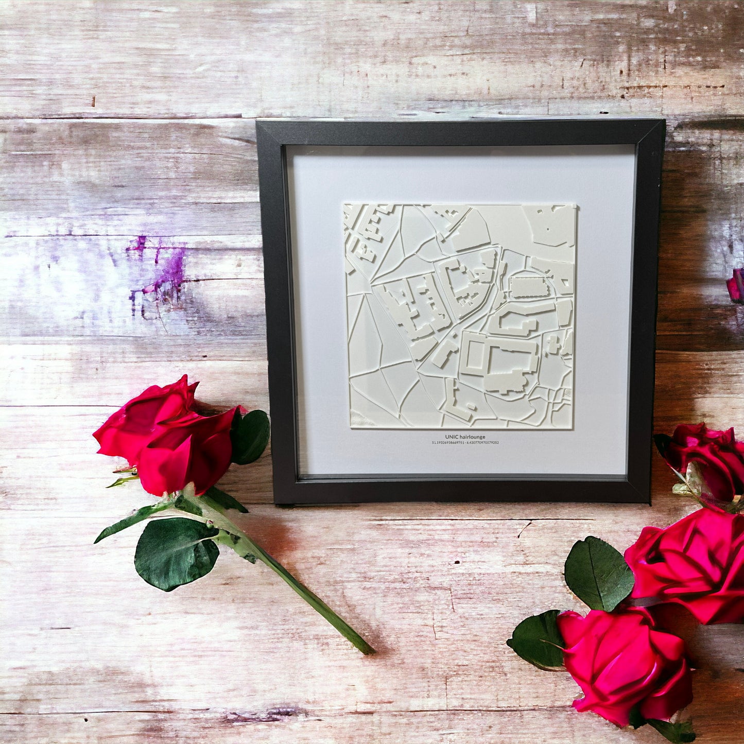3D Stadtkarte als Bild zur Hochzeit Jahrestag Hausbau Valentinstag